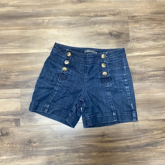 Level 99 Vintage Dark Blue Jean Shorts with Gold Buttons - Picture 1 of 6